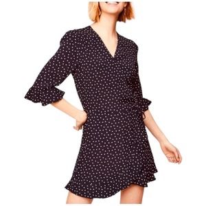 Loft Polka Dot Romper Dress Playsuit Ruffle Faux Wrap Half Sleeve Black 4P